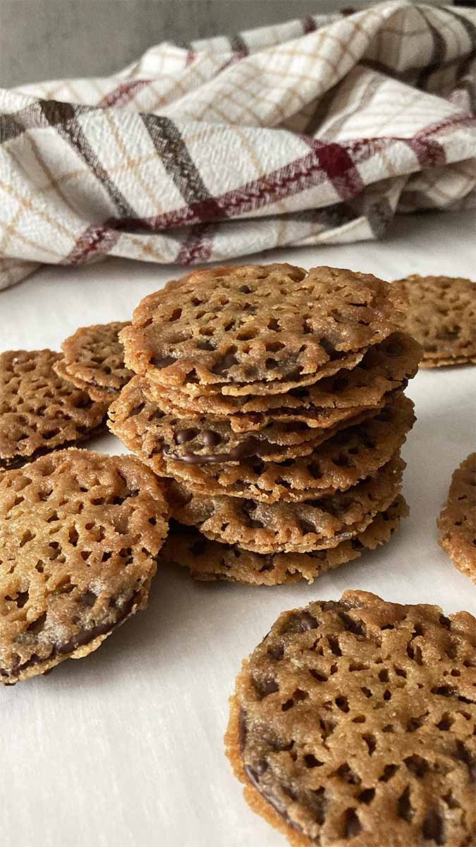 stack of florentine lace cookies