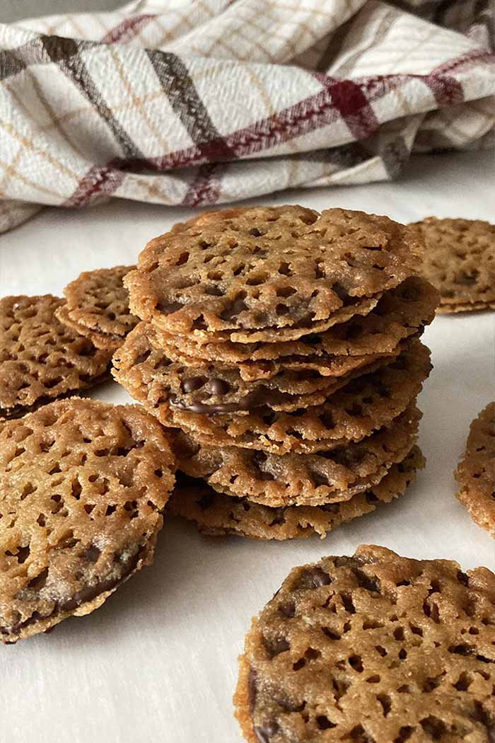 stack of easy nut-free florentine lace cookies