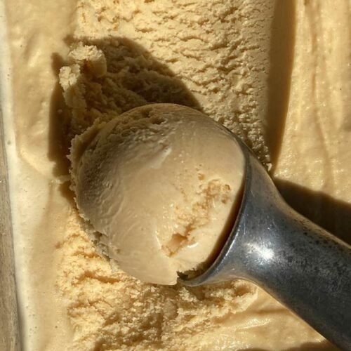 scooping brown butter ice cream