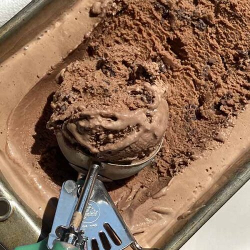 scoop of homemade mocha cookie crunch ice cream