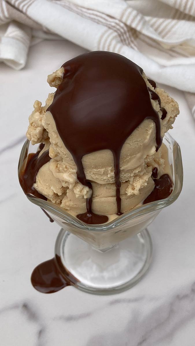 ice cream covered in chocolate magic shell topping