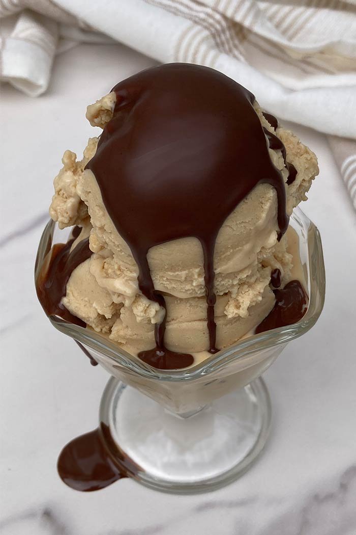 ice cream covered in chocolate magic shell topping