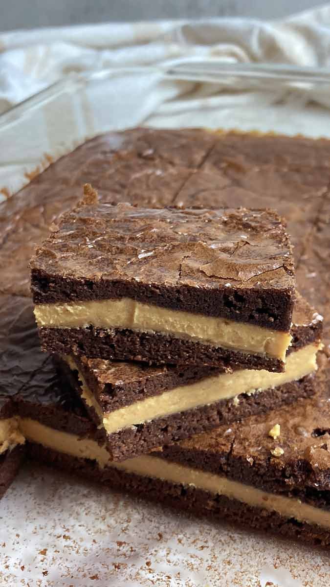 stack of peanut butter stuffed brownies