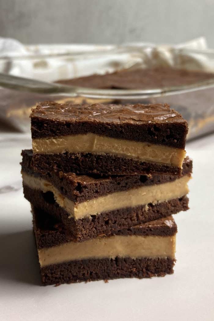 stack of peanut butter stuffed brownies