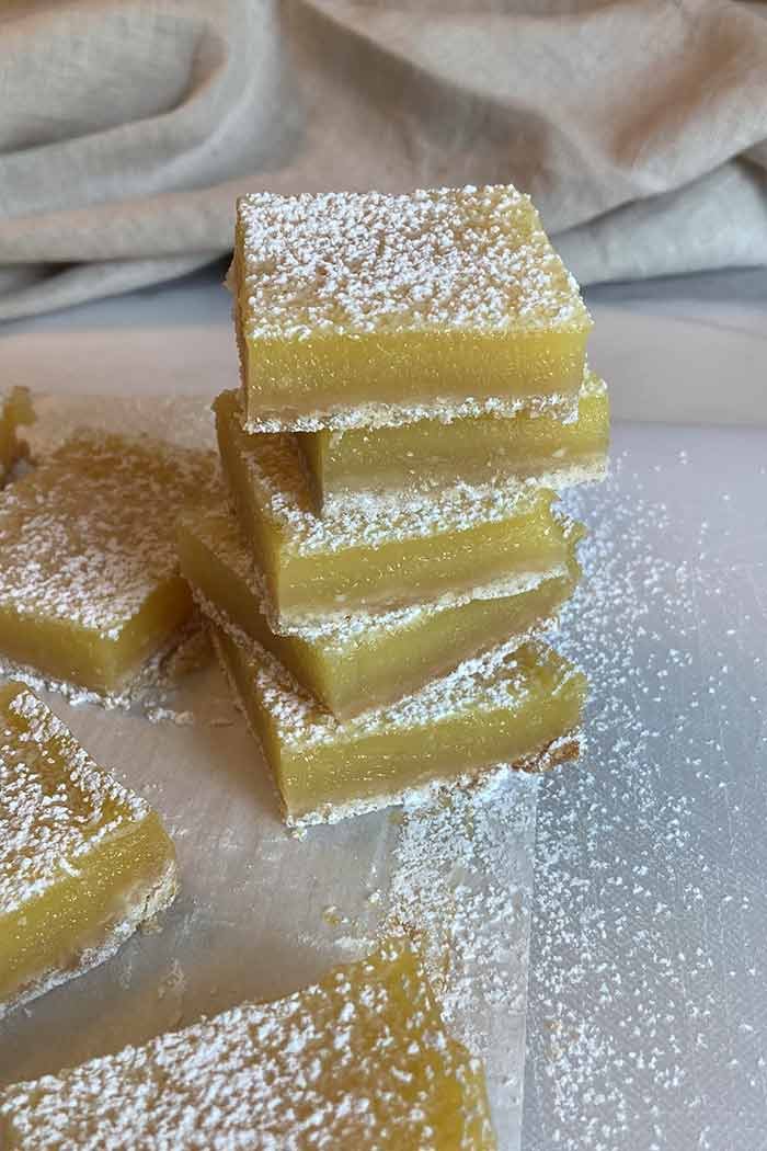 homemade classic lemon bars in a stack