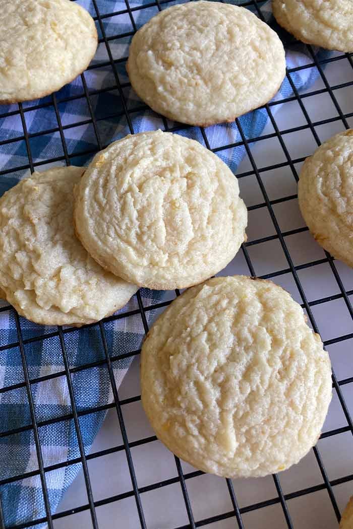 fluffy lemon cookies on a cooling rack