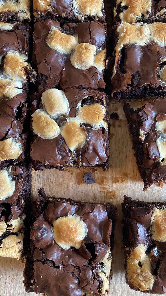 s'mores brownies with toasted marshmallows on top