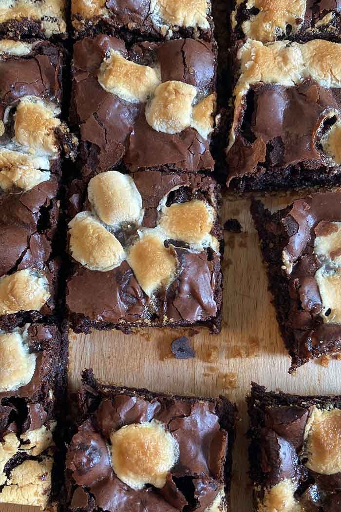 s'mores brownies with toasted marshmallows on top