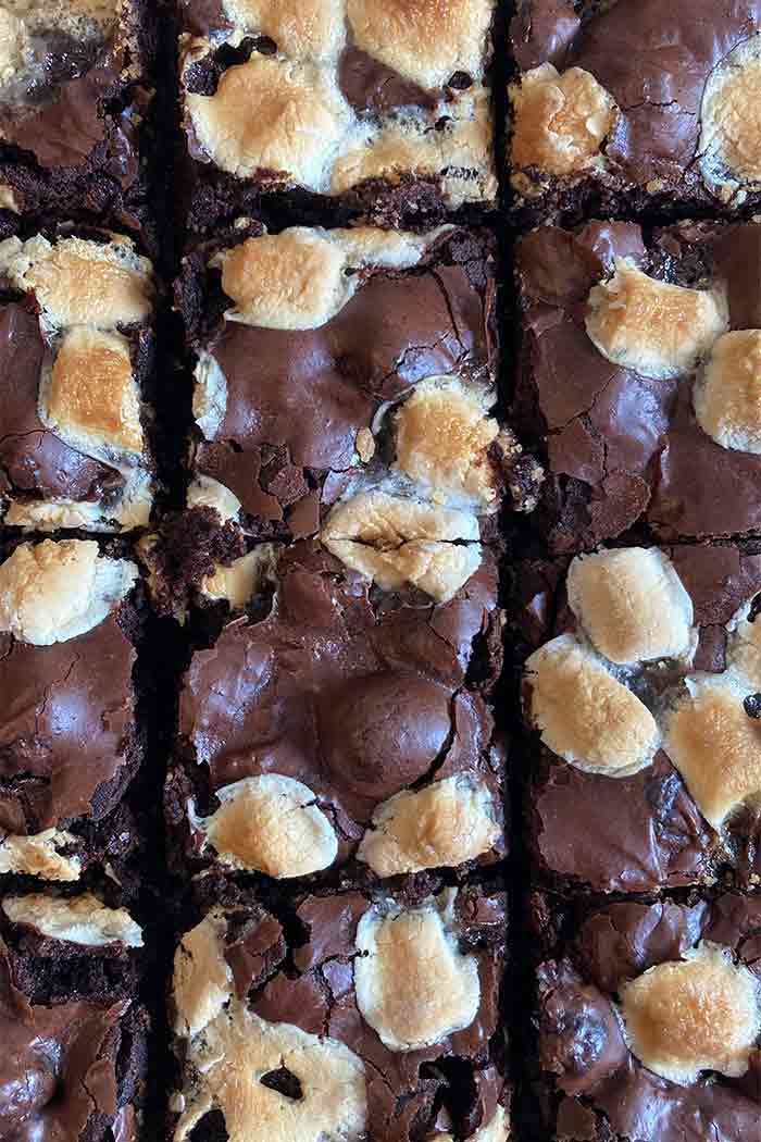 s'mores brownies with toasted marshmallows on top