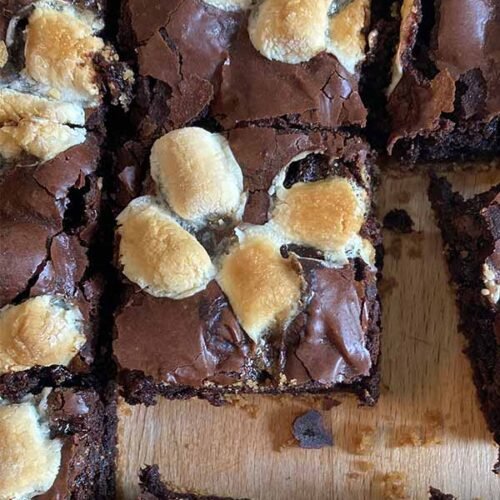 s'mores brownies with toasted marshmallows on top