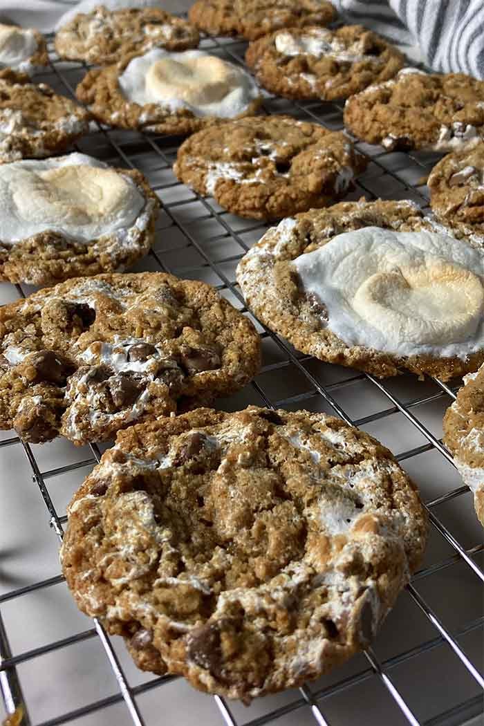 homemade s'mores cookies on a cooling rack